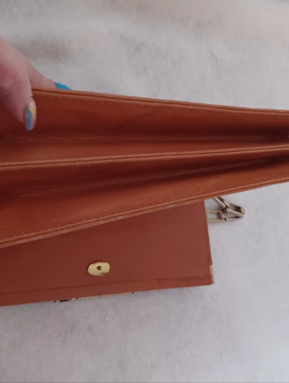 VINTAGR Emerald Green Tan Clutch From Hong Kong with Gold Chain Strap